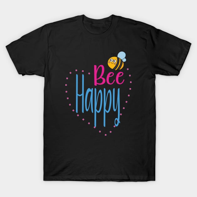 Be Happy Kid's Cute Bee T-Shirt by Dallen Fox